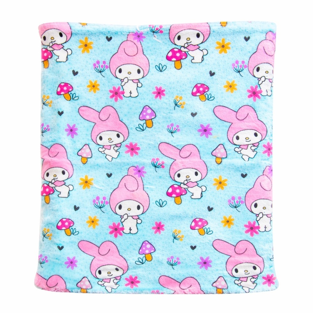 Sanrio My Melody Plush Throw Blanket Blue Pink Mushroom 45x36